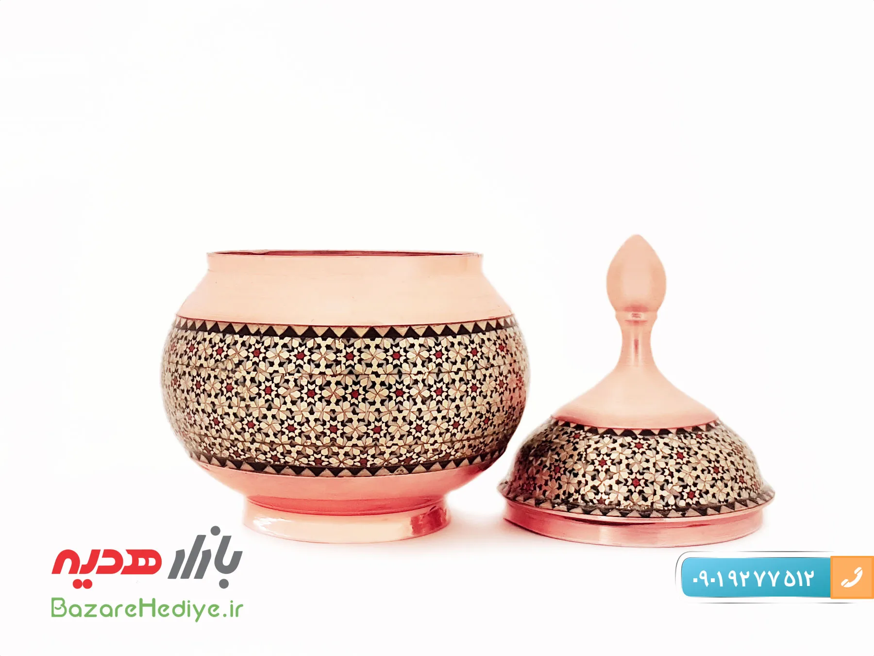 قندان مسی خاتم کاری شده