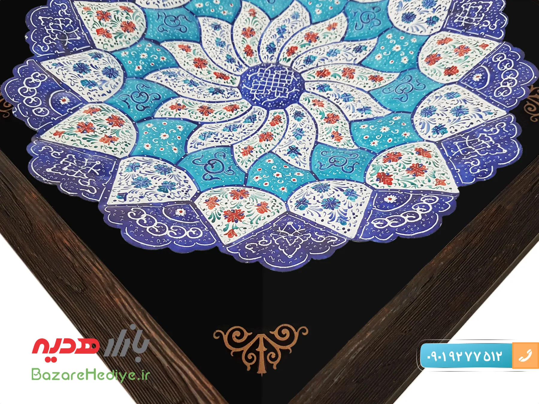 قاب بشقاب مسی میناکاری قطر ۳۰ سانتی متر