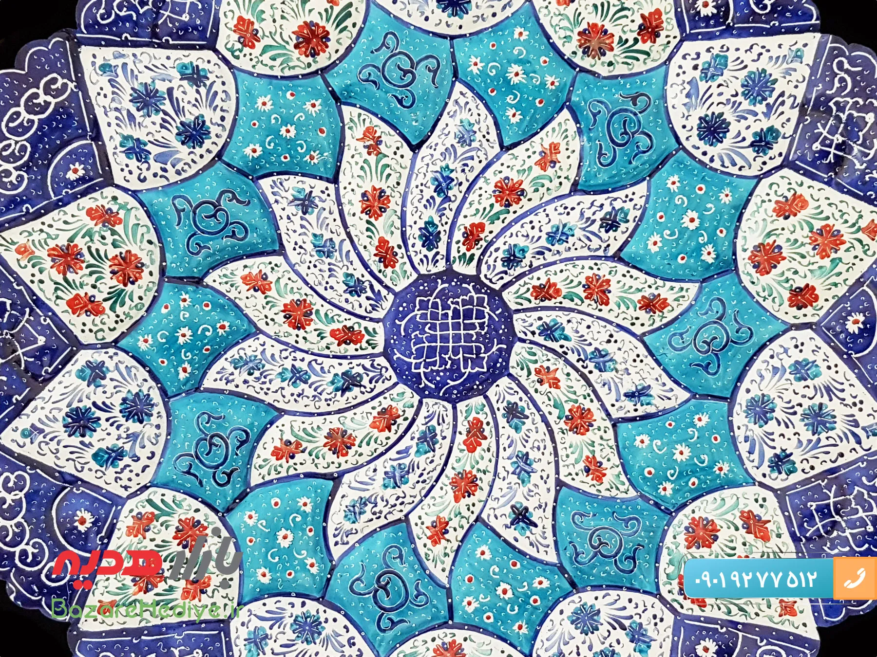 قاب بشقاب مسی میناکاری قطر ۳۰ سانتی متر
