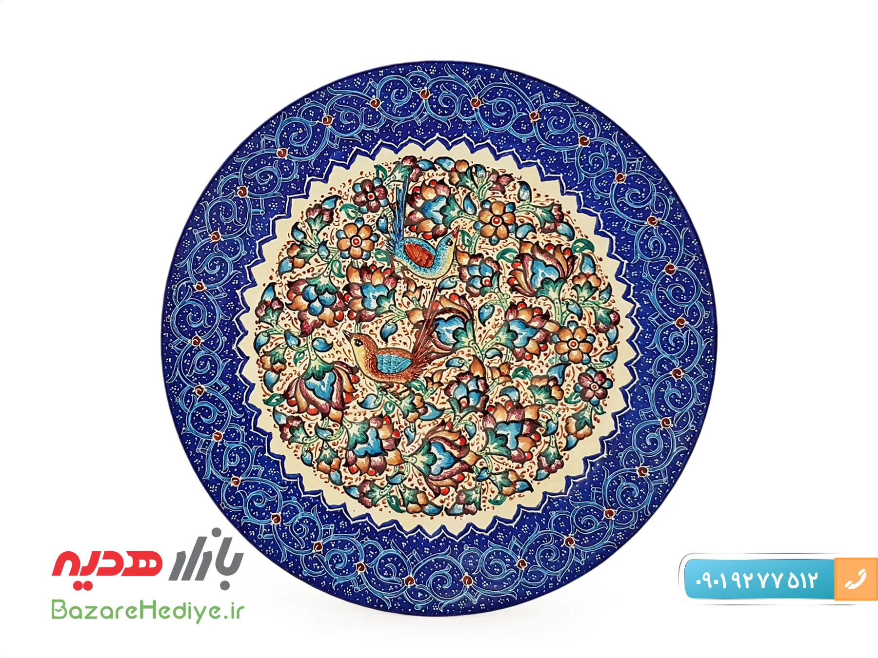بشقاب گل و مرغ ۱۶سانتی میناکاری اثر استاد مرتضی اسماعیلی