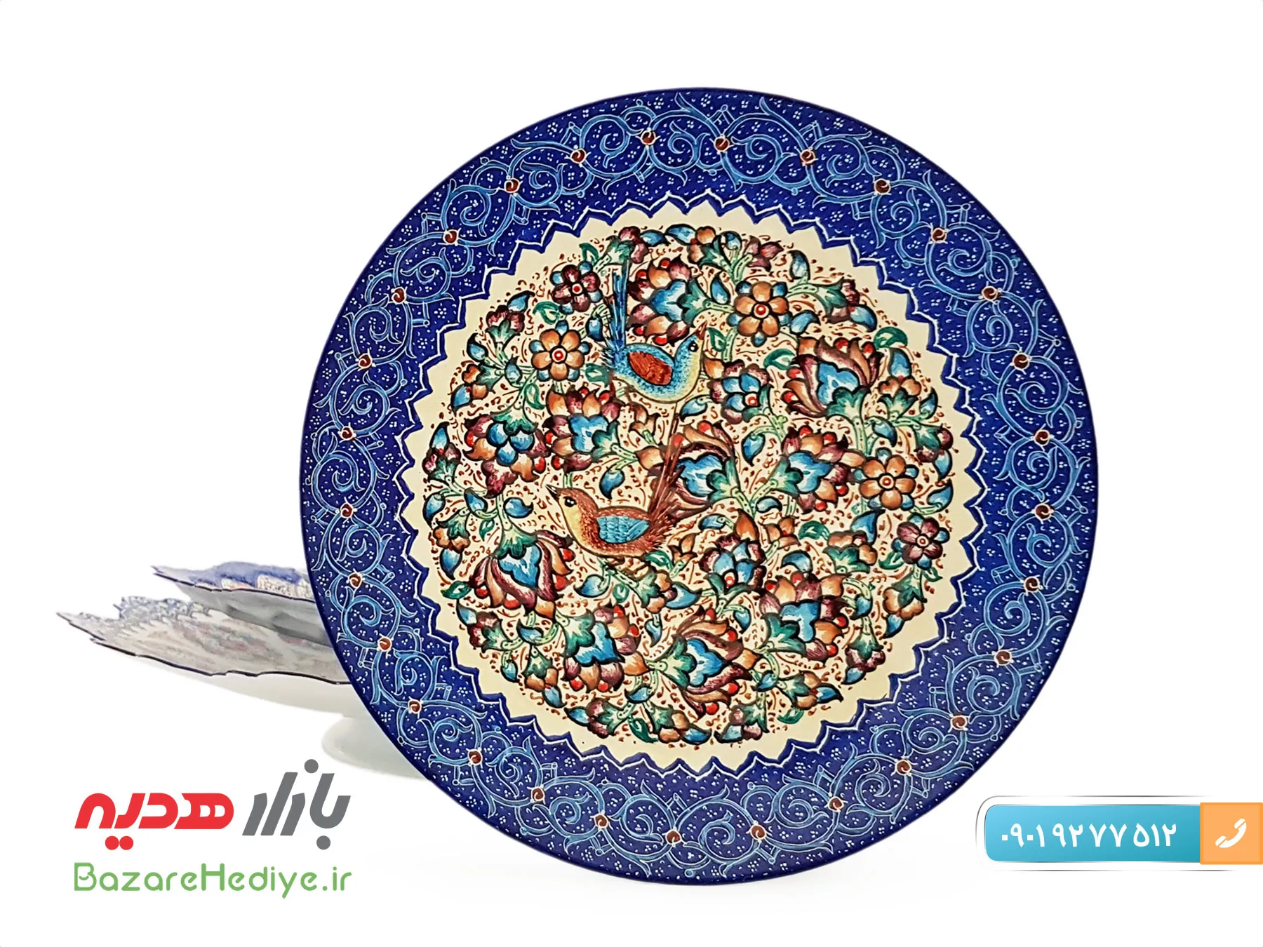 بشقاب گل و مرغ ۱۶سانتی میناکاری اثر استاد مرتضی اسماعیلی