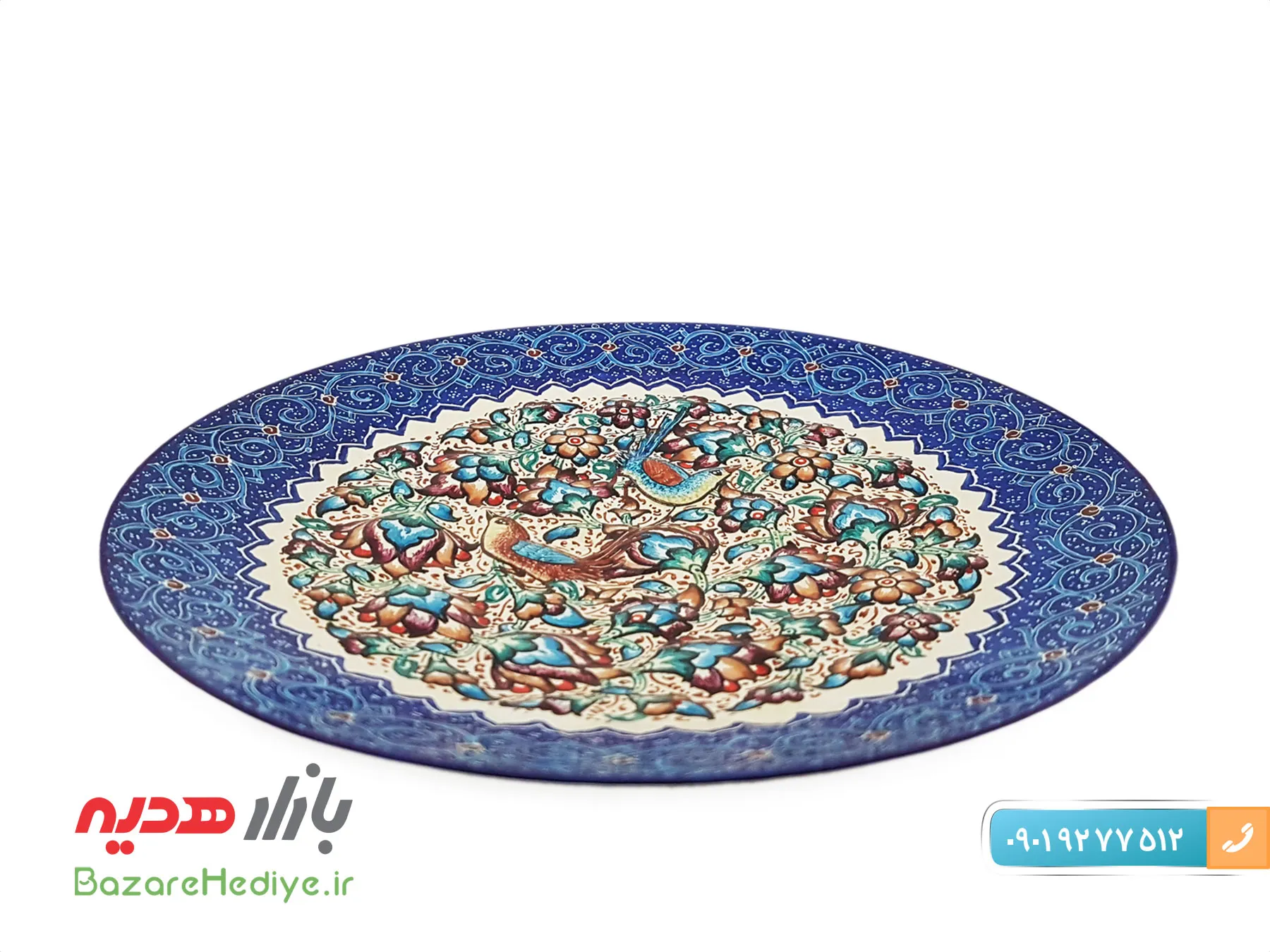 بشقاب گل و مرغ ۱۶سانتی میناکاری اثر استاد مرتضی اسماعیلی