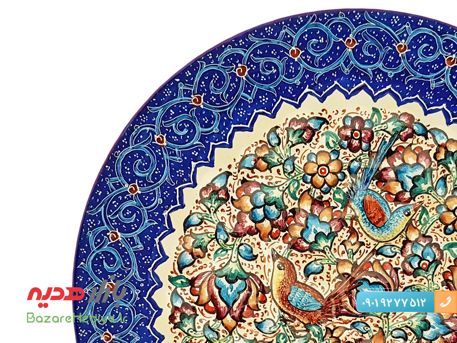 بشقاب گل و مرغ ۱۶سانتی میناکاری اثر استاد مرتضی اسماعیلی