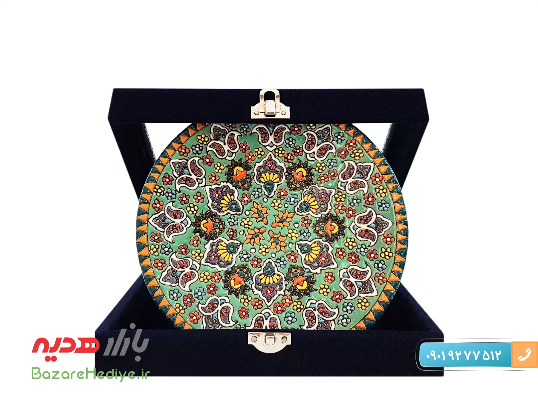 بشقاب سفالی میناکاری ۱۶ سانتی با جعبه مخمل