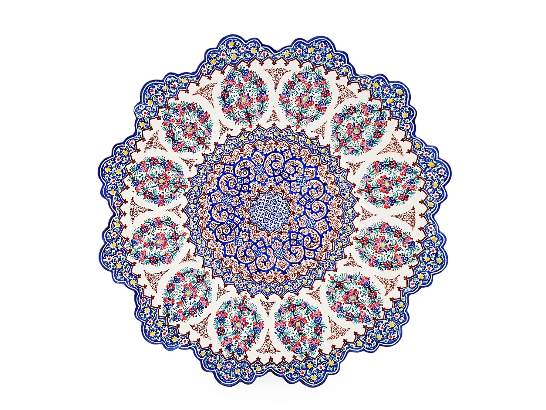 بشقاب ختایی میناکاری شده استاد اسماعیلی قطر 25 سانتی