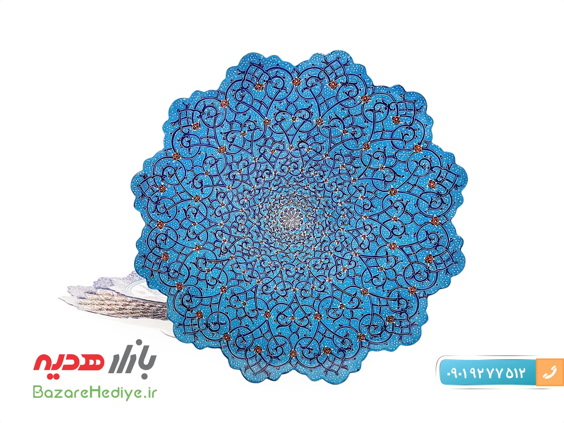 بشقاب اسلیمی میناکاری قطر ۲۵ سانتی اثر استاد اسماعیلی