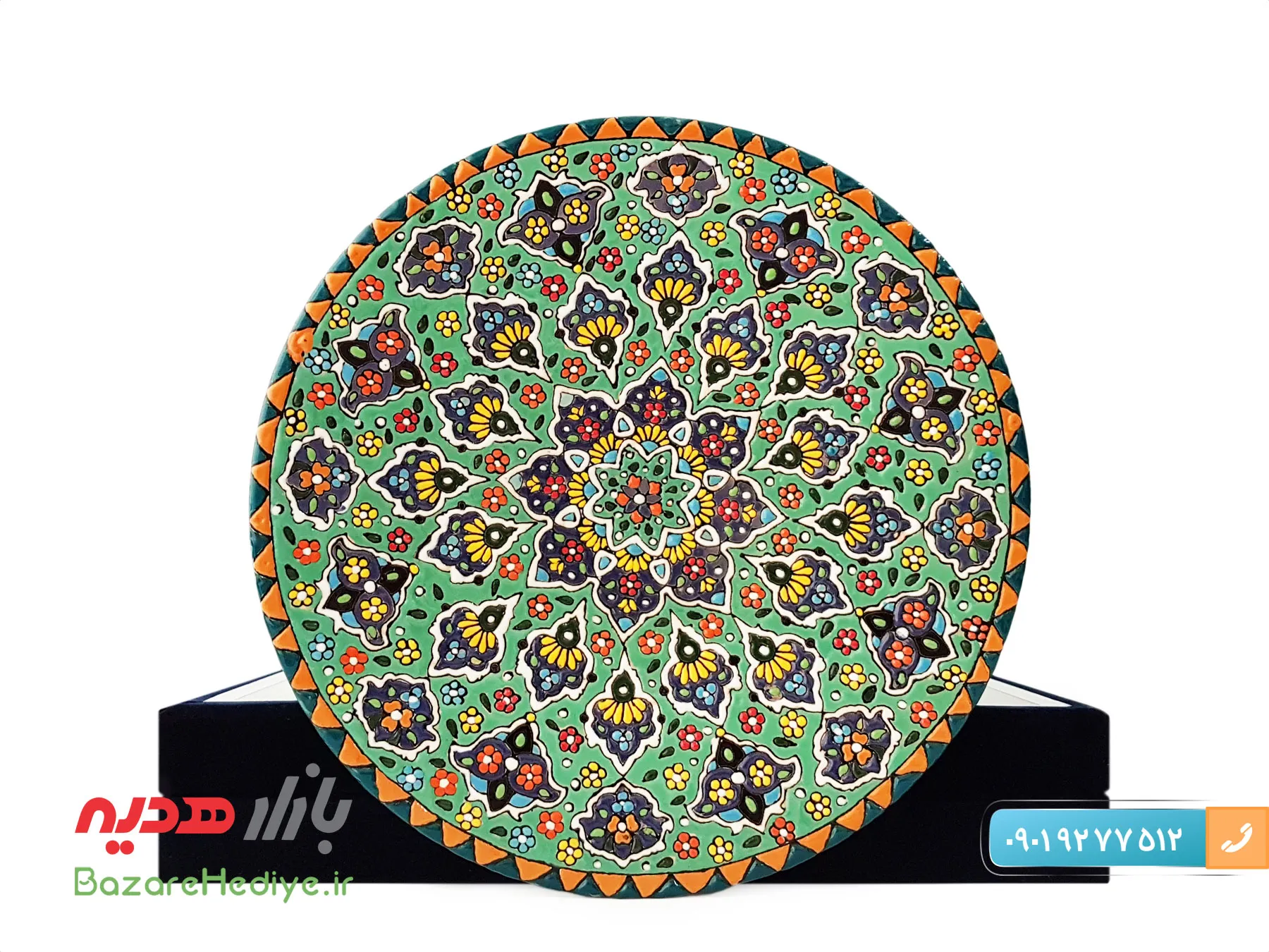 بشقاب میناکاری روی سفال ۲۵ سانتی با جعبه مخمل
