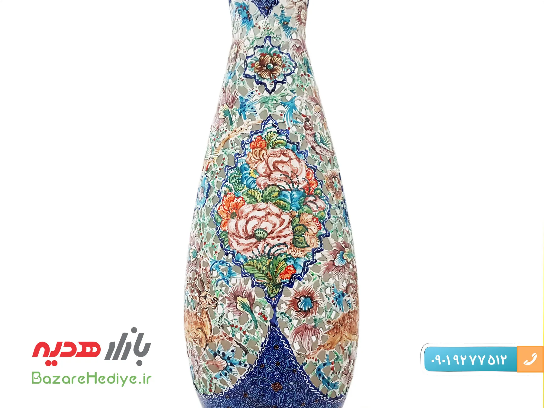 چراغ گل و مرغ میناکاری اثر استاد اسماعیلی