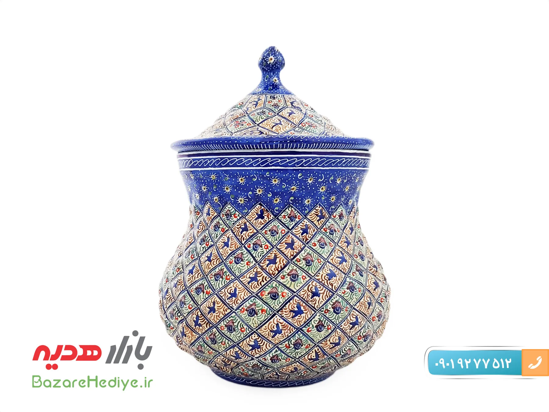 قندان گردن باریک کوچک میناکاری شده استاد اسماعیلی