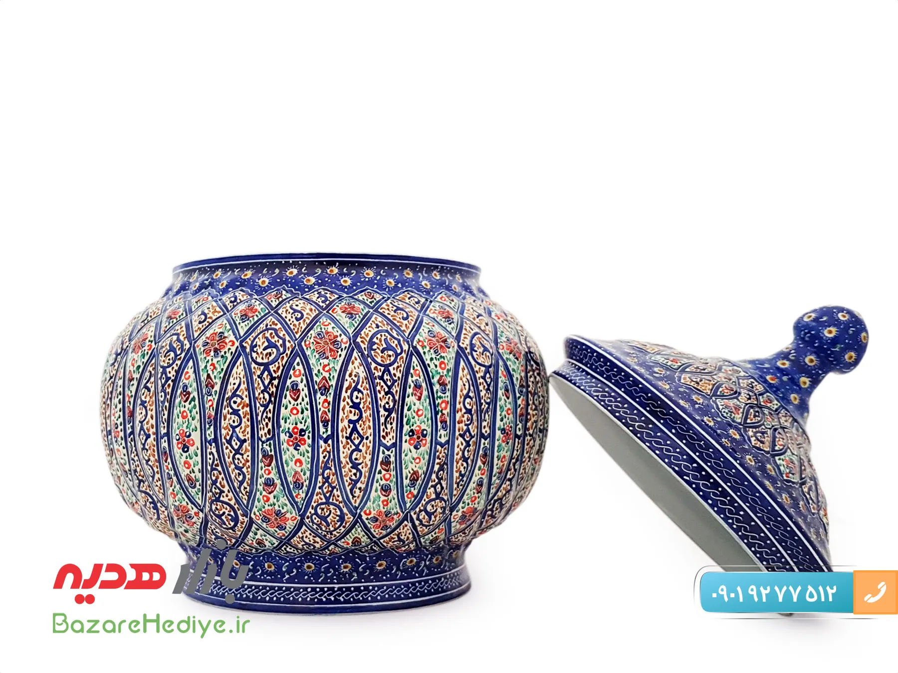 قندان مسی میناکاری اسماعیلی ۱۷ سانتی متر