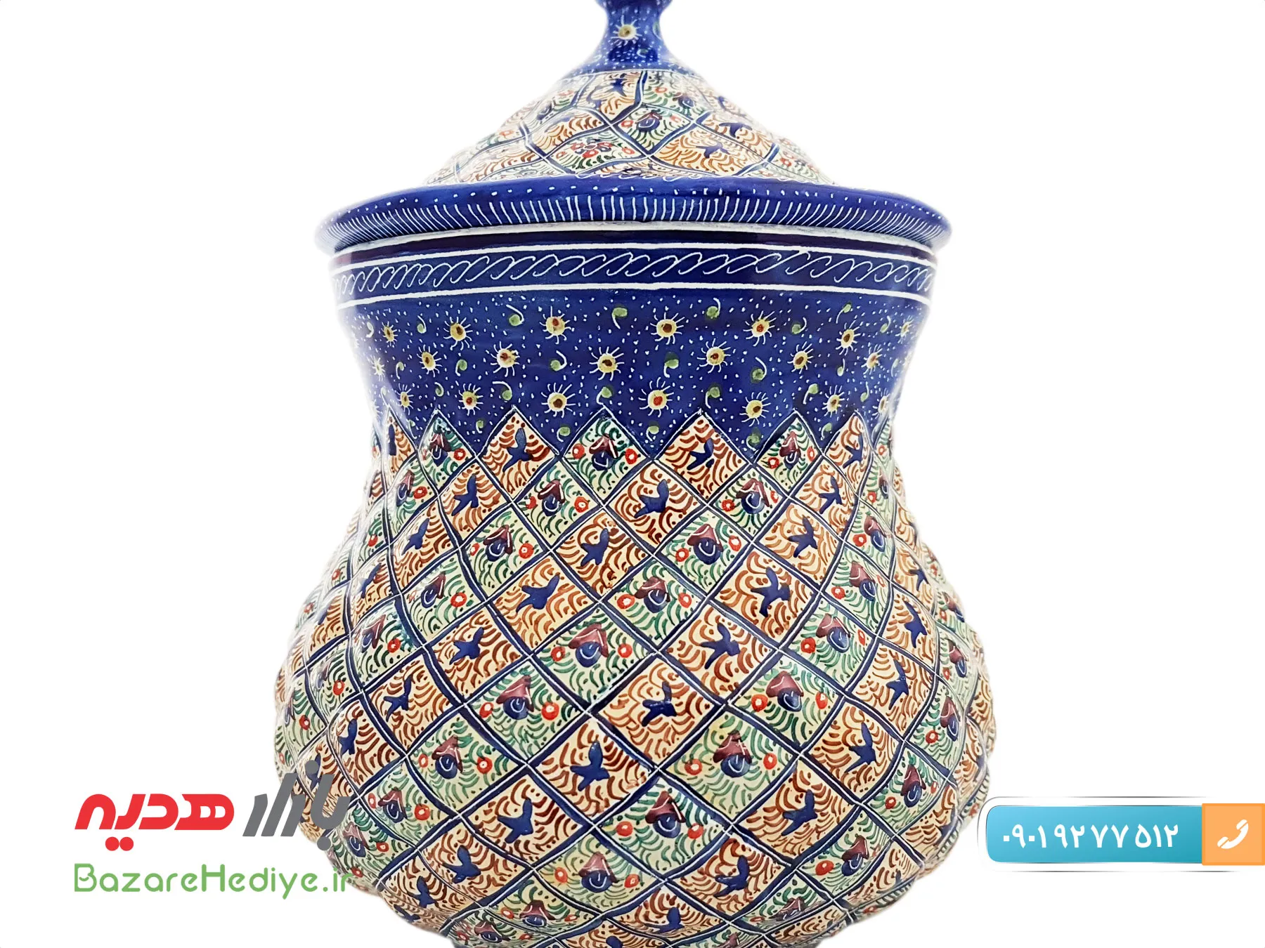 قندان گردن باریک کوچک میناکاری شده استاد اسماعیلی