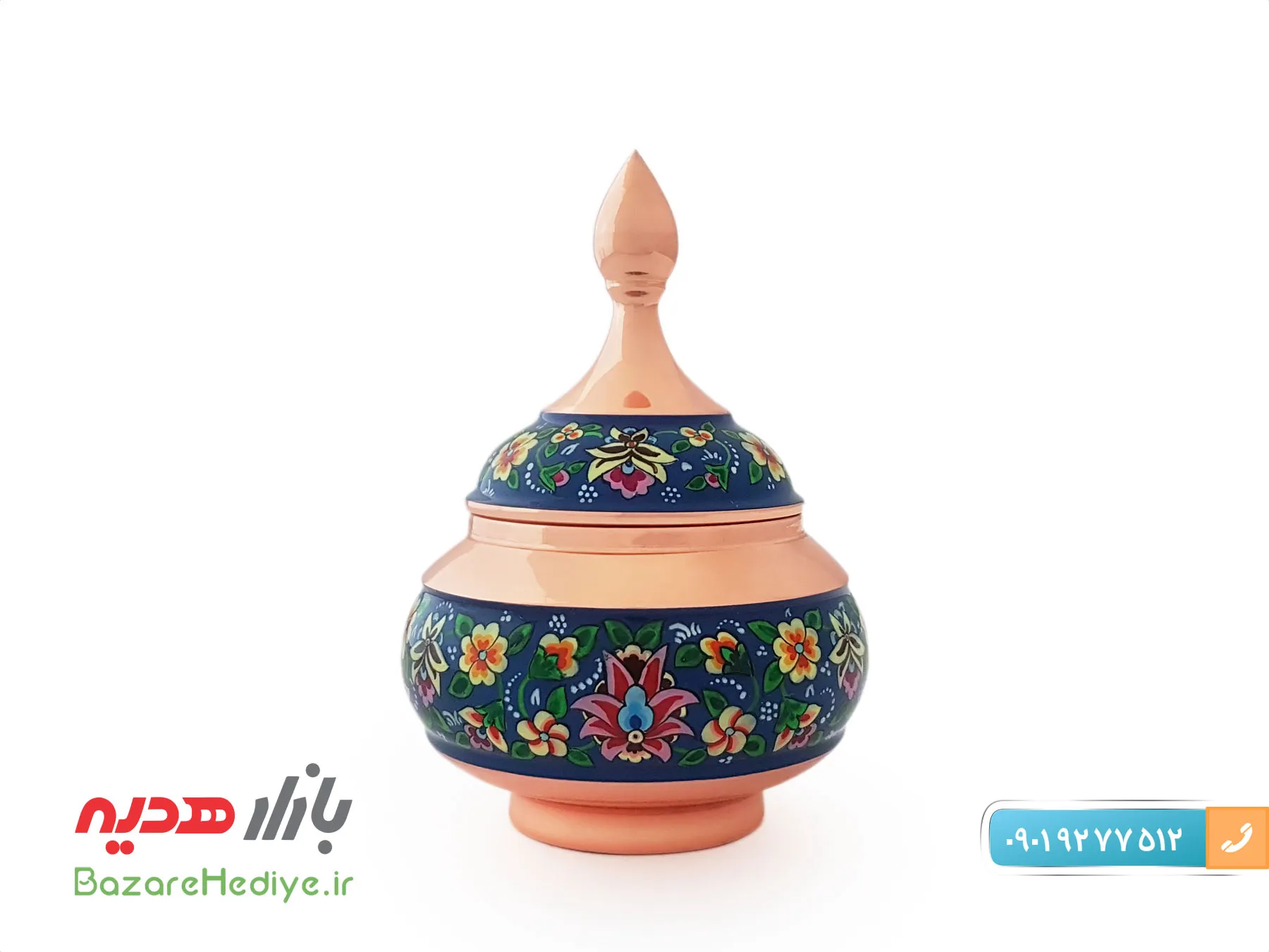قندان مس و پرداز اصفهان با ارتفاع ۱۴ سانتیمتر