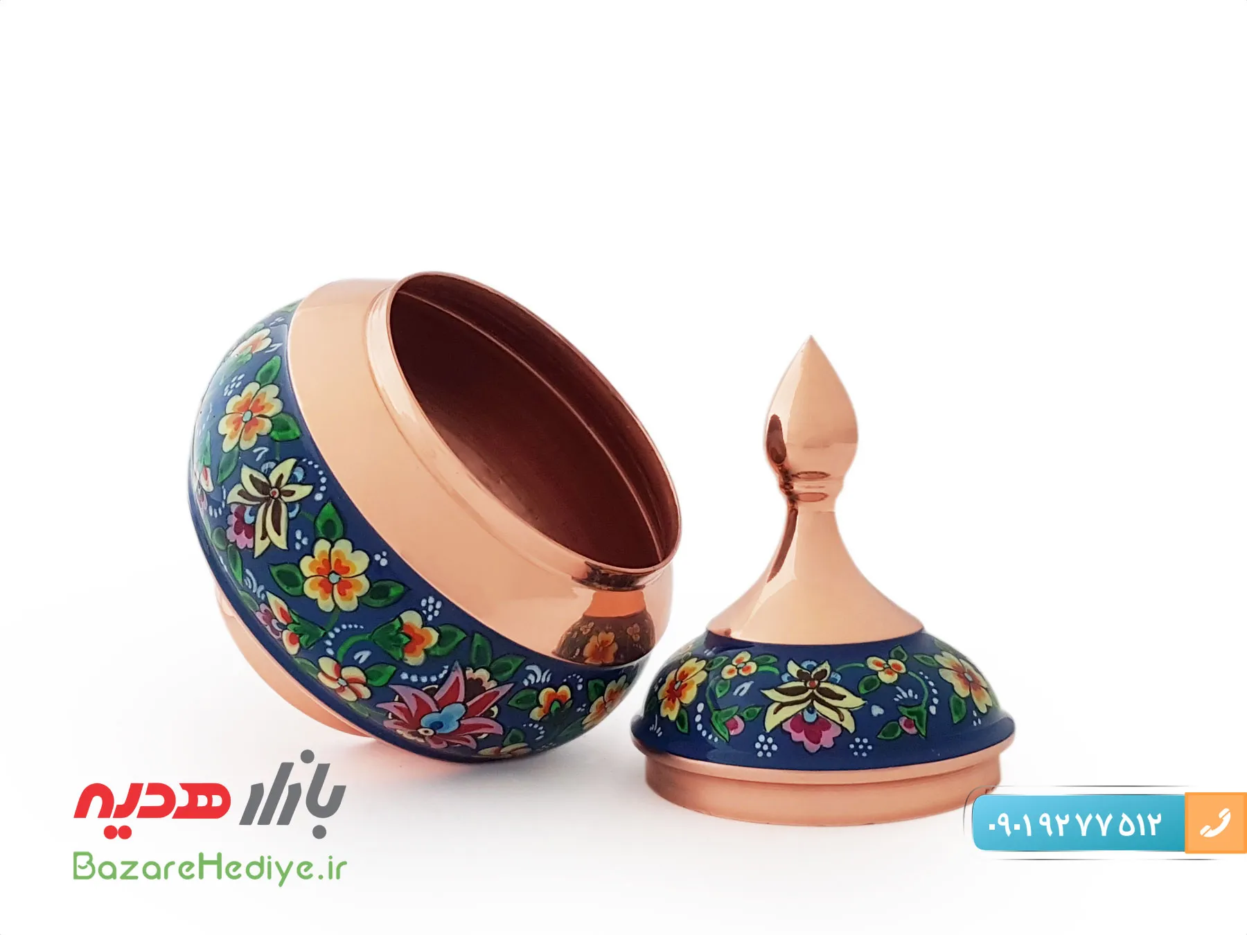 قندان مس و پرداز اصفهان با ارتفاع ۱۴ سانتیمتر