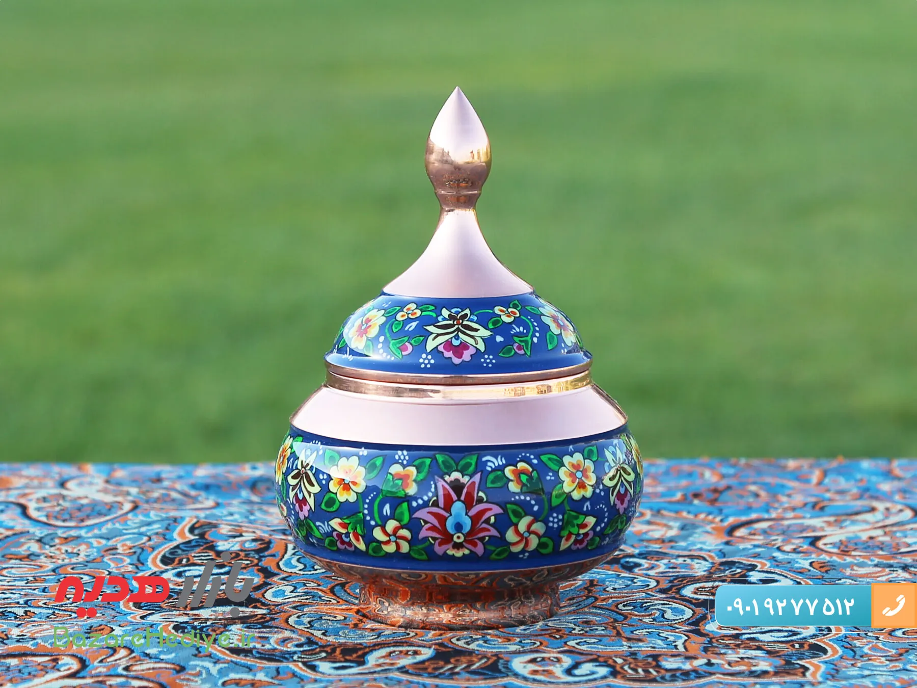 قندان مس و پرداز اصفهان با ارتفاع ۱۴ سانتیمتر
