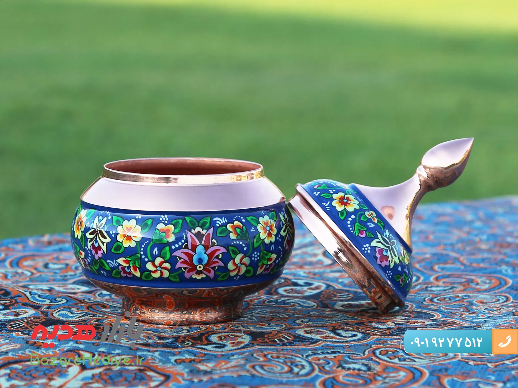قندان مس و پرداز اصفهان با ارتفاع ۱۴ سانتیمتر