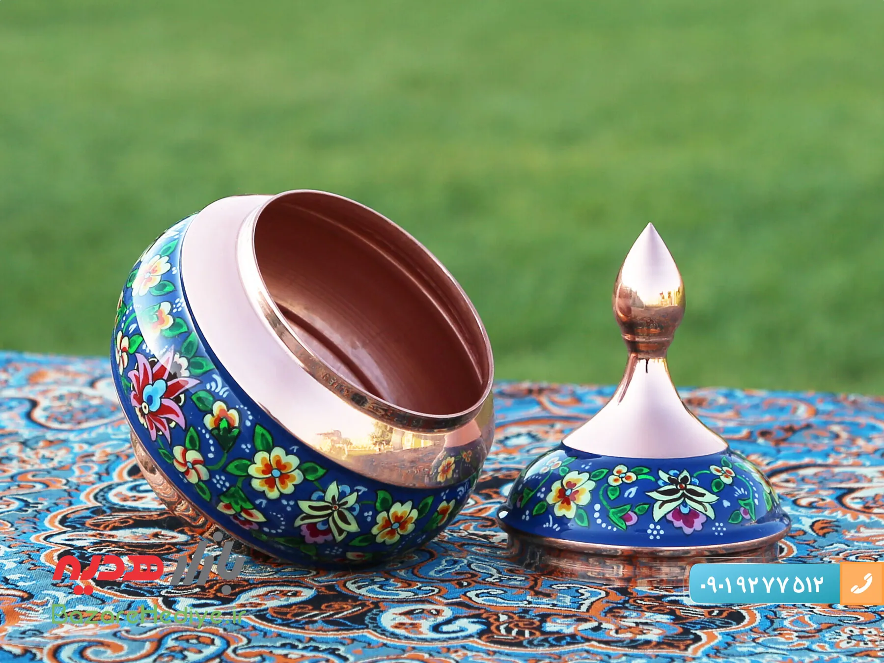 قندان مس و پرداز اصفهان با ارتفاع ۱۴ سانتیمتر