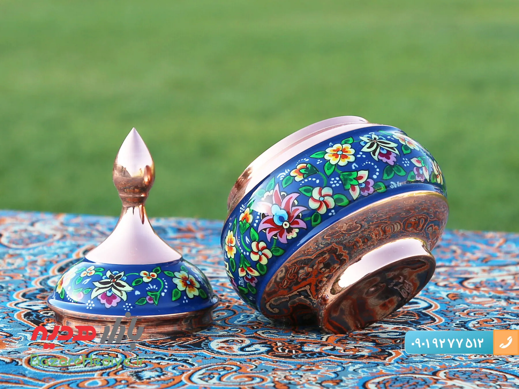 قندان مس و پرداز اصفهان با ارتفاع ۱۴ سانتیمتر