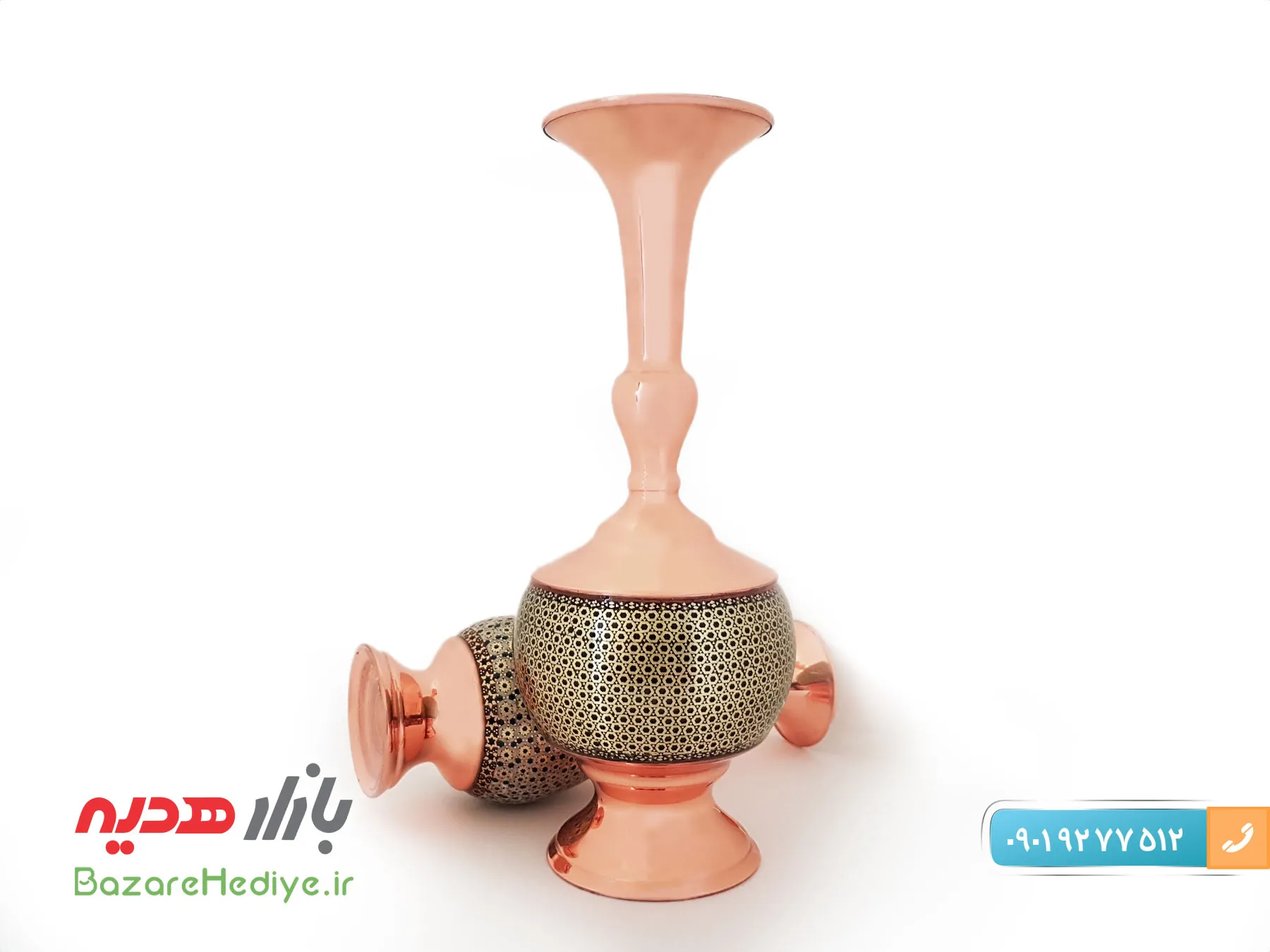 گلدان مس و خاتم گیلاسی ارتفاع ۲۶ سانتی متر