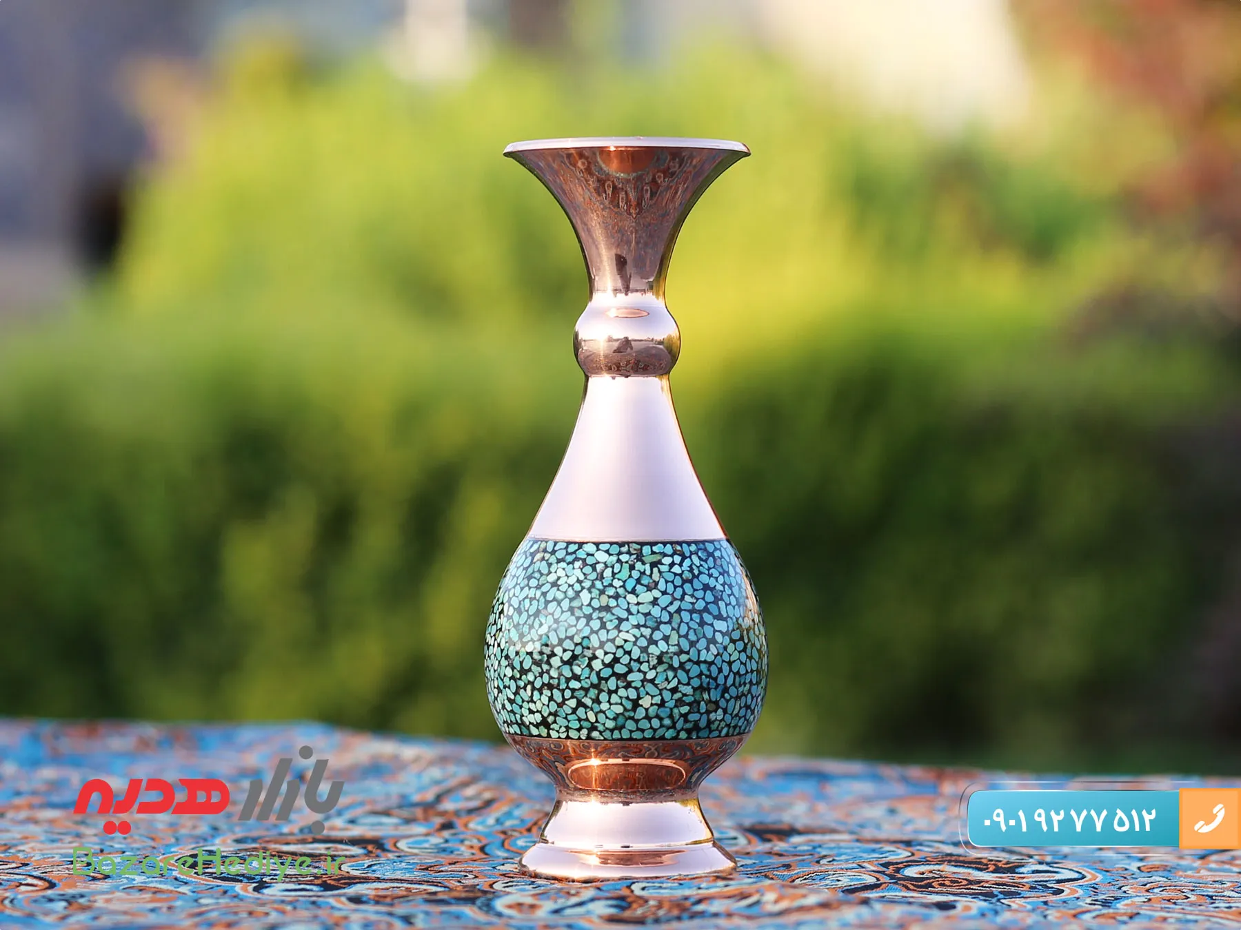 گلدان فیروزه کوب اعلا ارتفاع ۱۴ سانتی متر