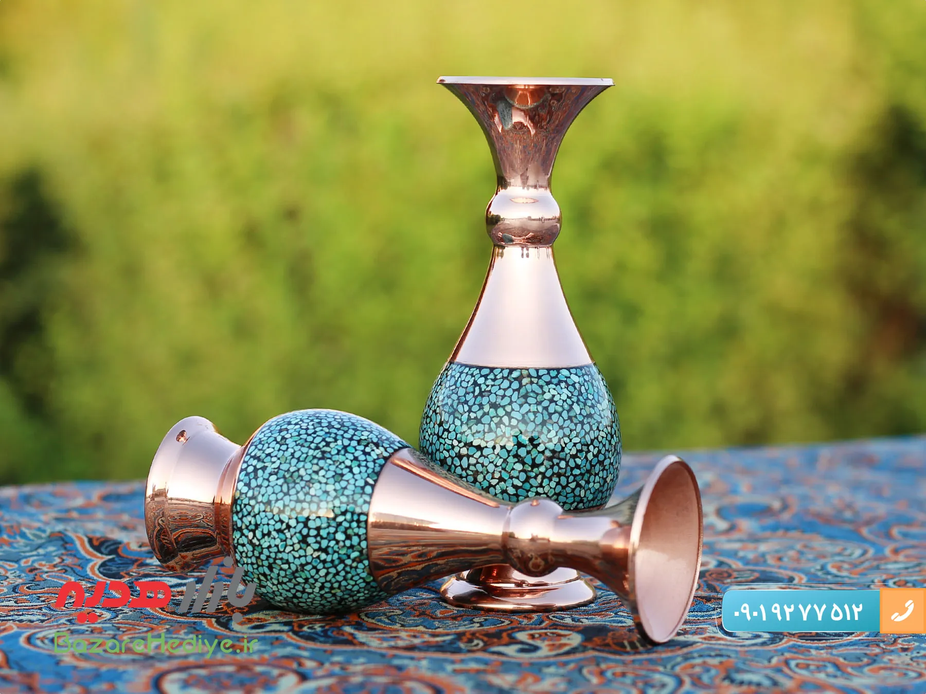 گلدان فیروزه کوب اعلا ارتفاع ۱۴ سانتی متر
