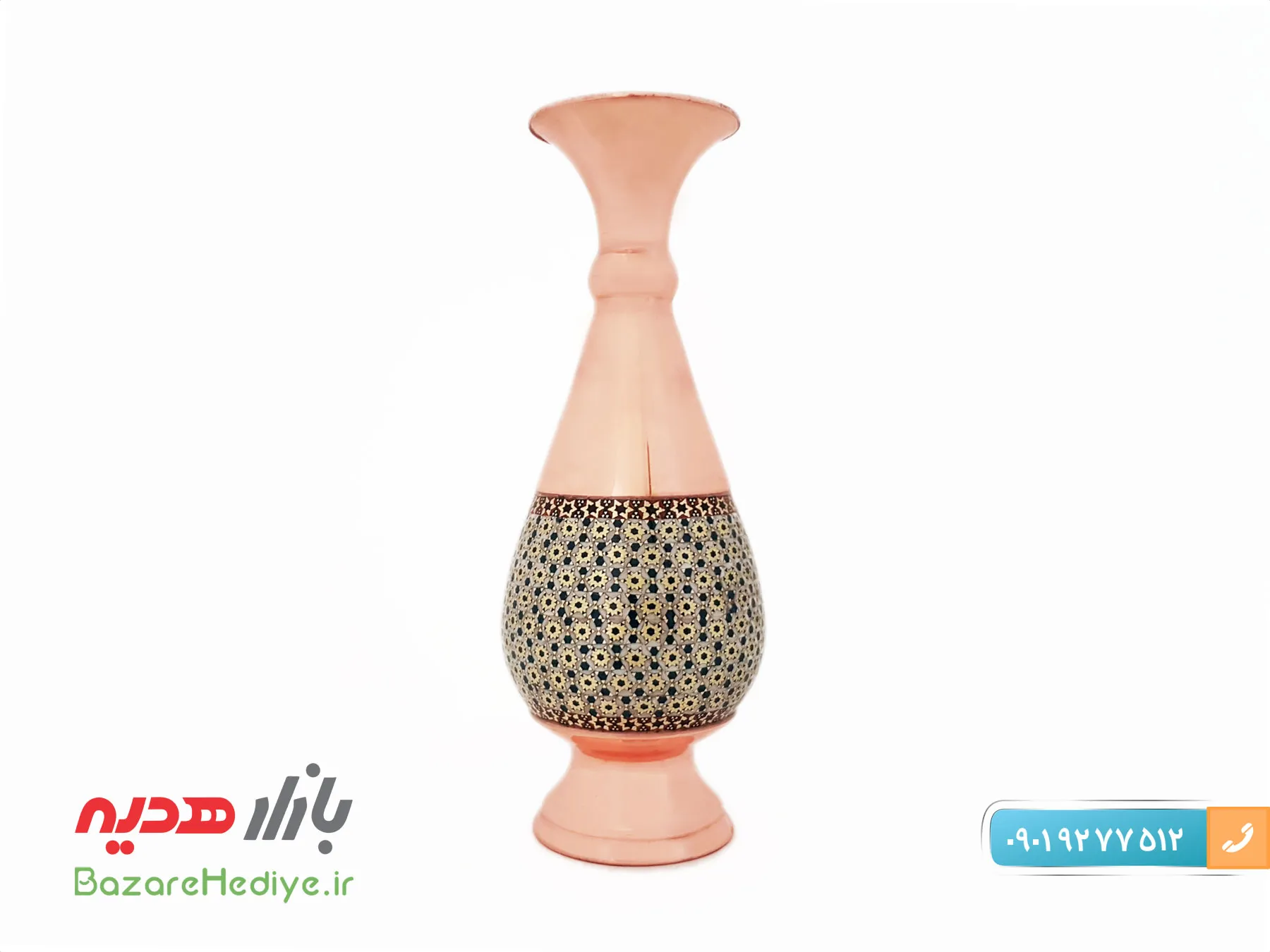 گلدان مس و خاتم ارتفاع ۱۶ سانتی متر