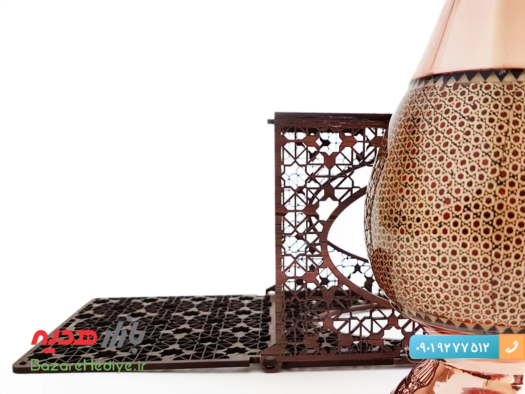 گلدان مس و خاتم کاری جعبه مشبک ارتفاع ۱۶ سانتی متر