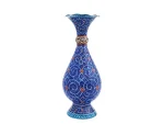 گلدان مسی میناکاری استاد اسماعیلی طرح اسلیمی ۱۶ سانتی