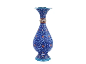 گلدان مسی میناکاری استاد اسماعیلی طرح اسلیمی ۱۶ سانتی