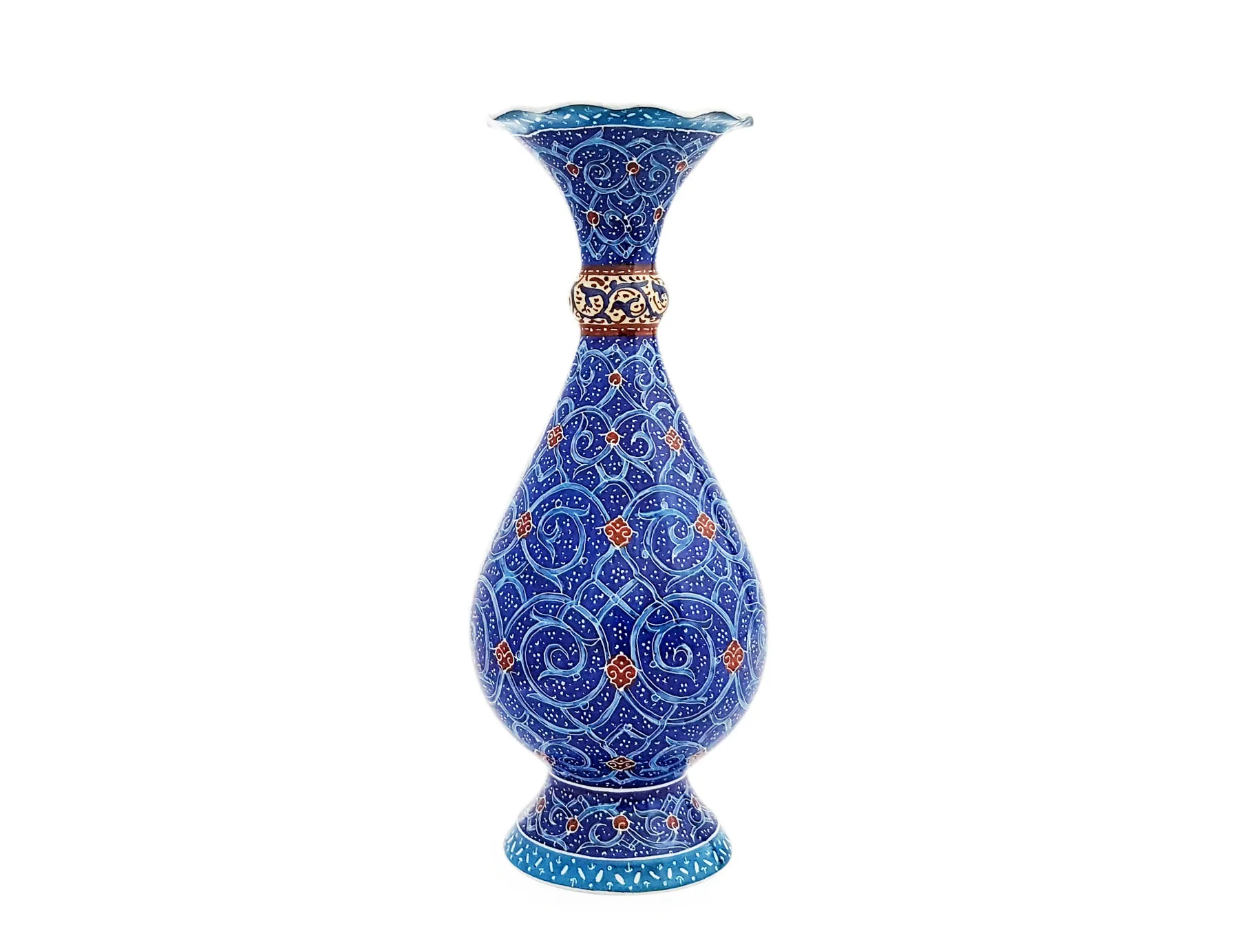 گلدان مسی میناکاری استاد اسماعیلی طرح اسلیمی ۱۶ سانتی