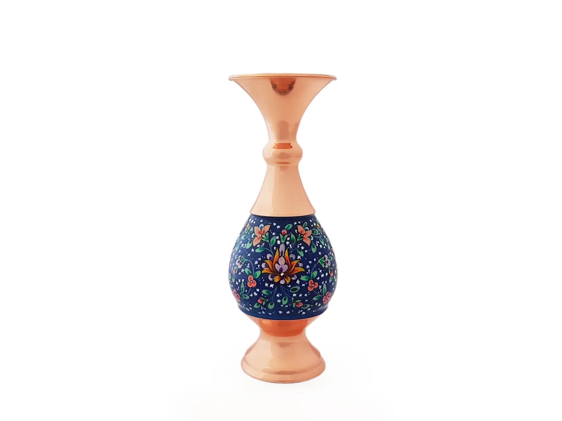 گلدان صراحی مس و پرداز ۱۶ سانتی متری