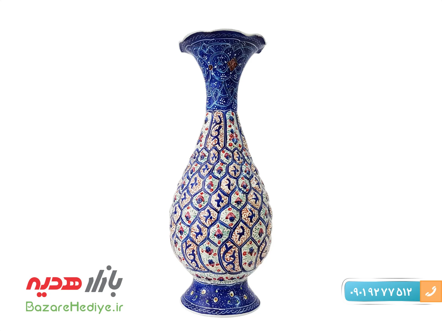 گلدان مسی میناکاری اثر مرتضی اسماعیلی ۱۶ سانتی متر