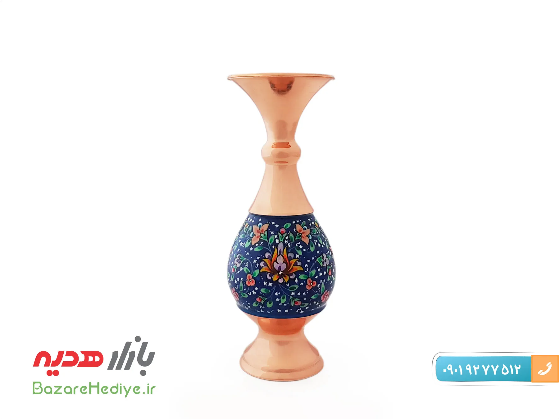گلدان صراحی مس و پرداز ۱۶ سانتی متری