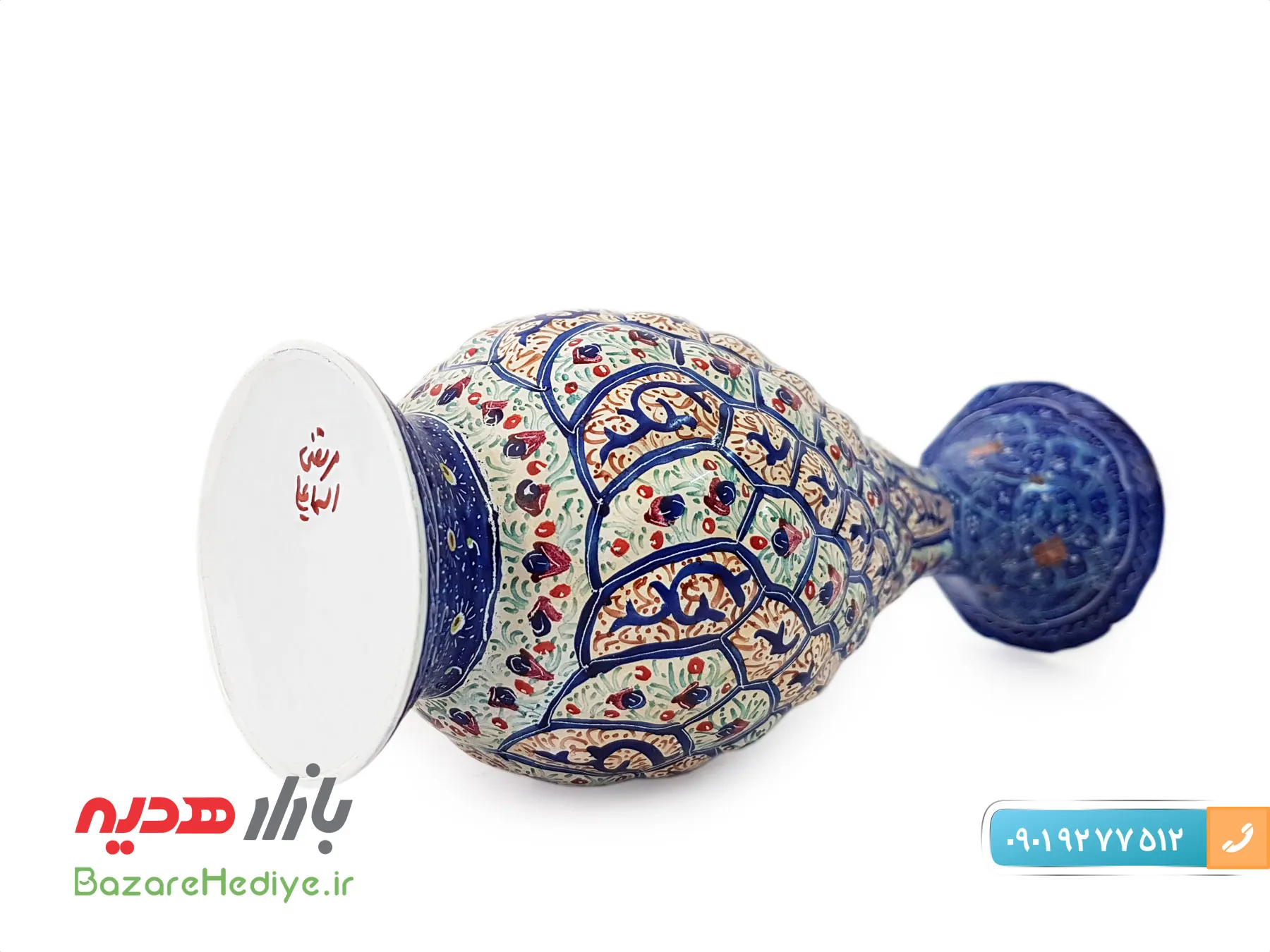 گلدان مسی میناکاری اثر مرتضی اسماعیلی ۱۶ سانتی متر
