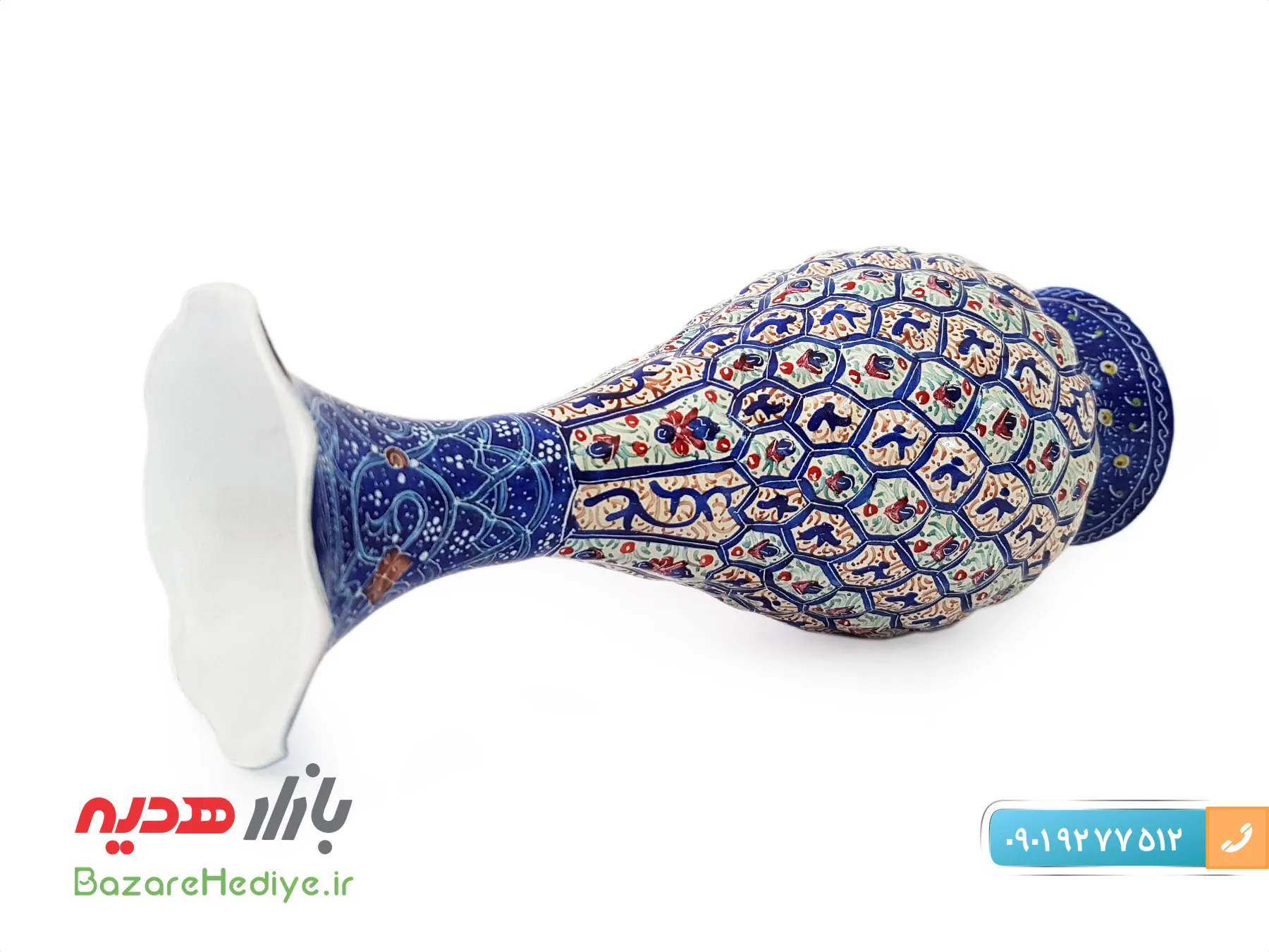 گلدان مسی میناکاری اثر مرتضی اسماعیلی ۱۶ سانتی متر