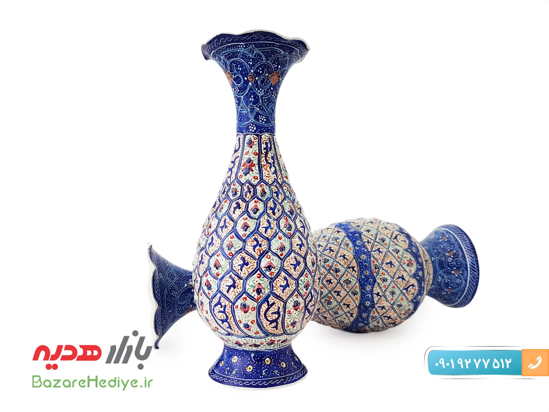 گلدان مسی میناکاری اثر مرتضی اسماعیلی ۱۶ سانتی متر