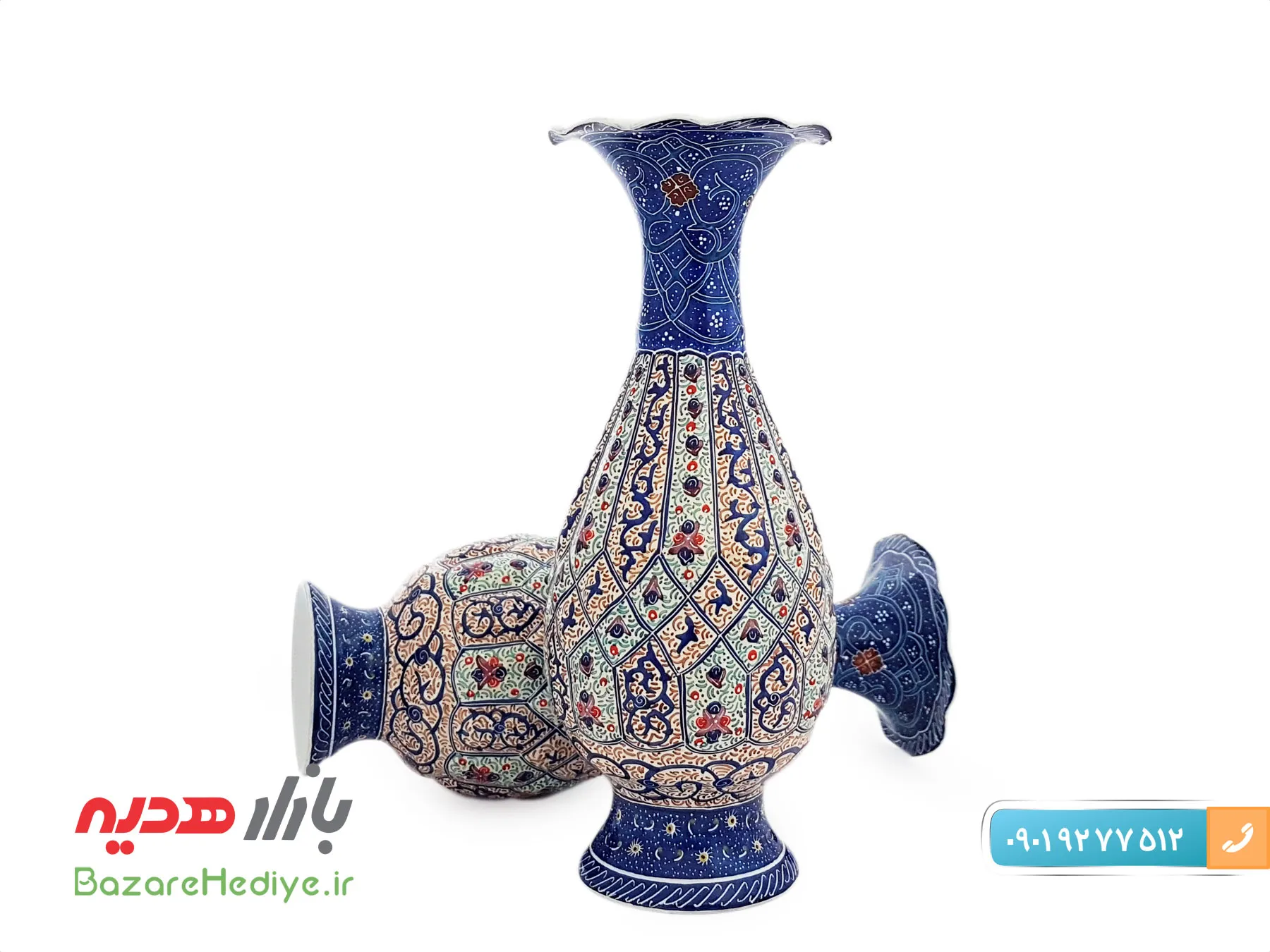 گلدان مسی مینا کاری اسماعیلی ارتفاع ۱۶ سانتی