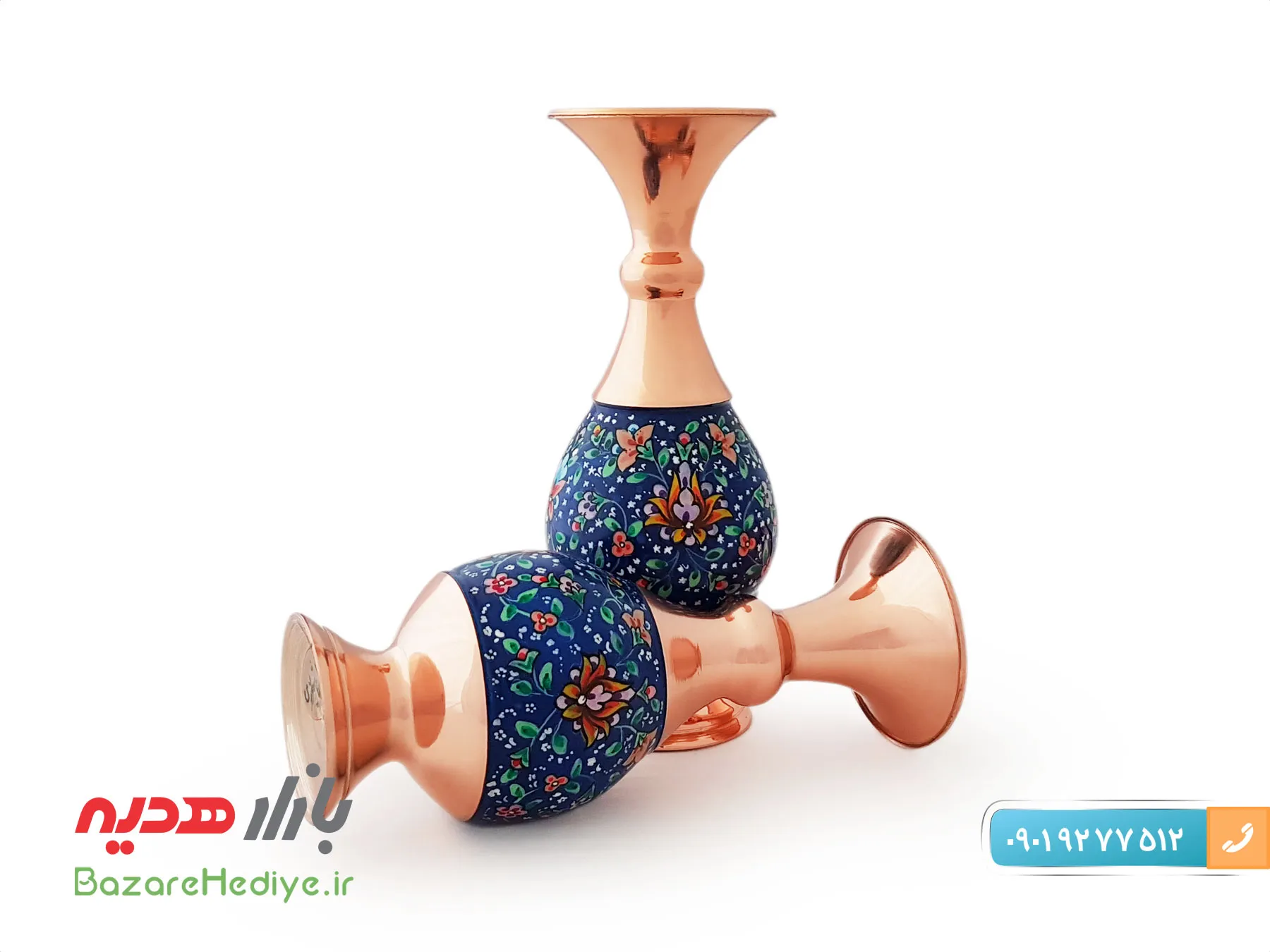گلدان صراحی مس و پرداز ۱۶ سانتی متری