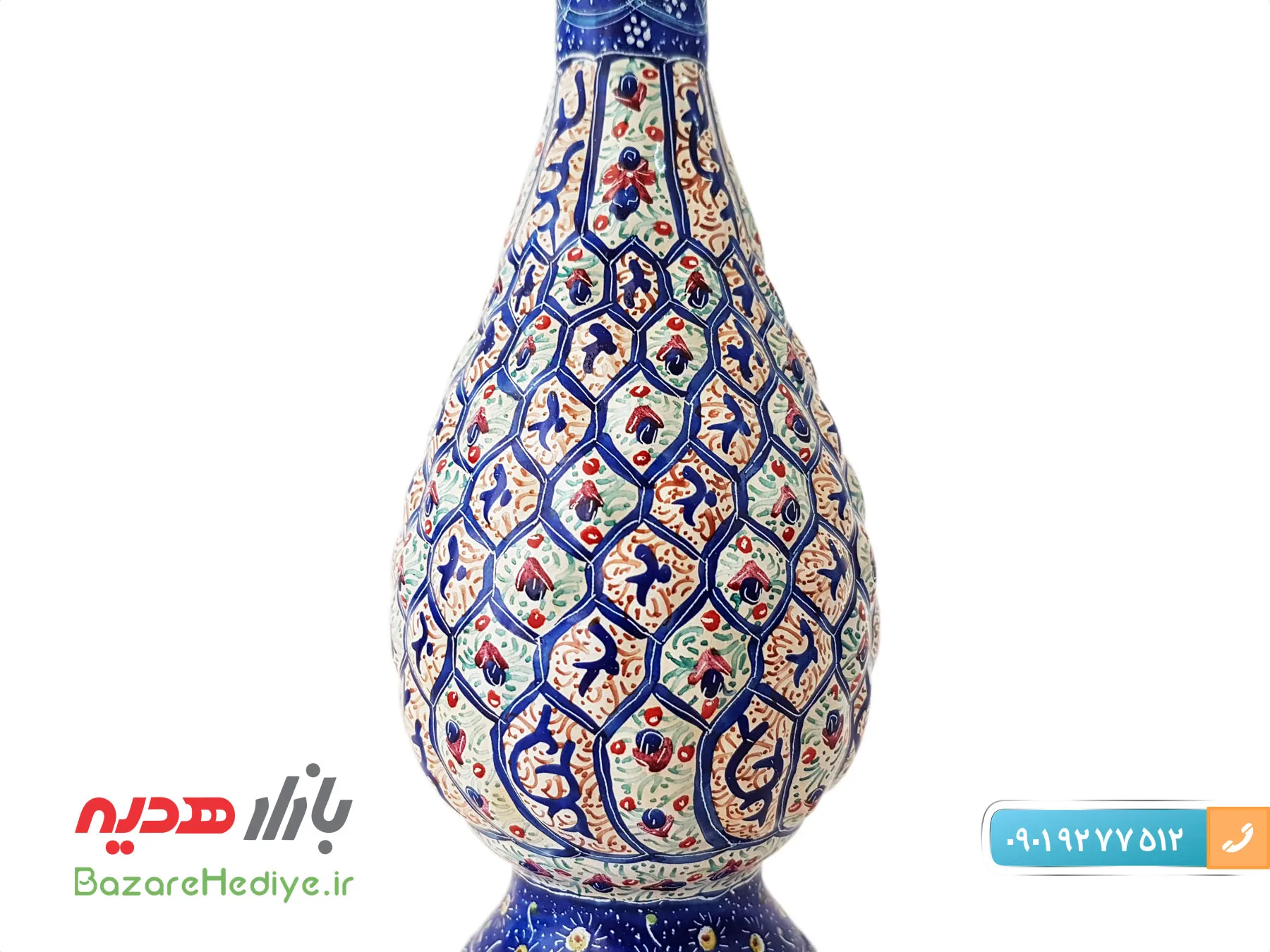 گلدان مسی میناکاری اثر مرتضی اسماعیلی ۱۶ سانتی متر