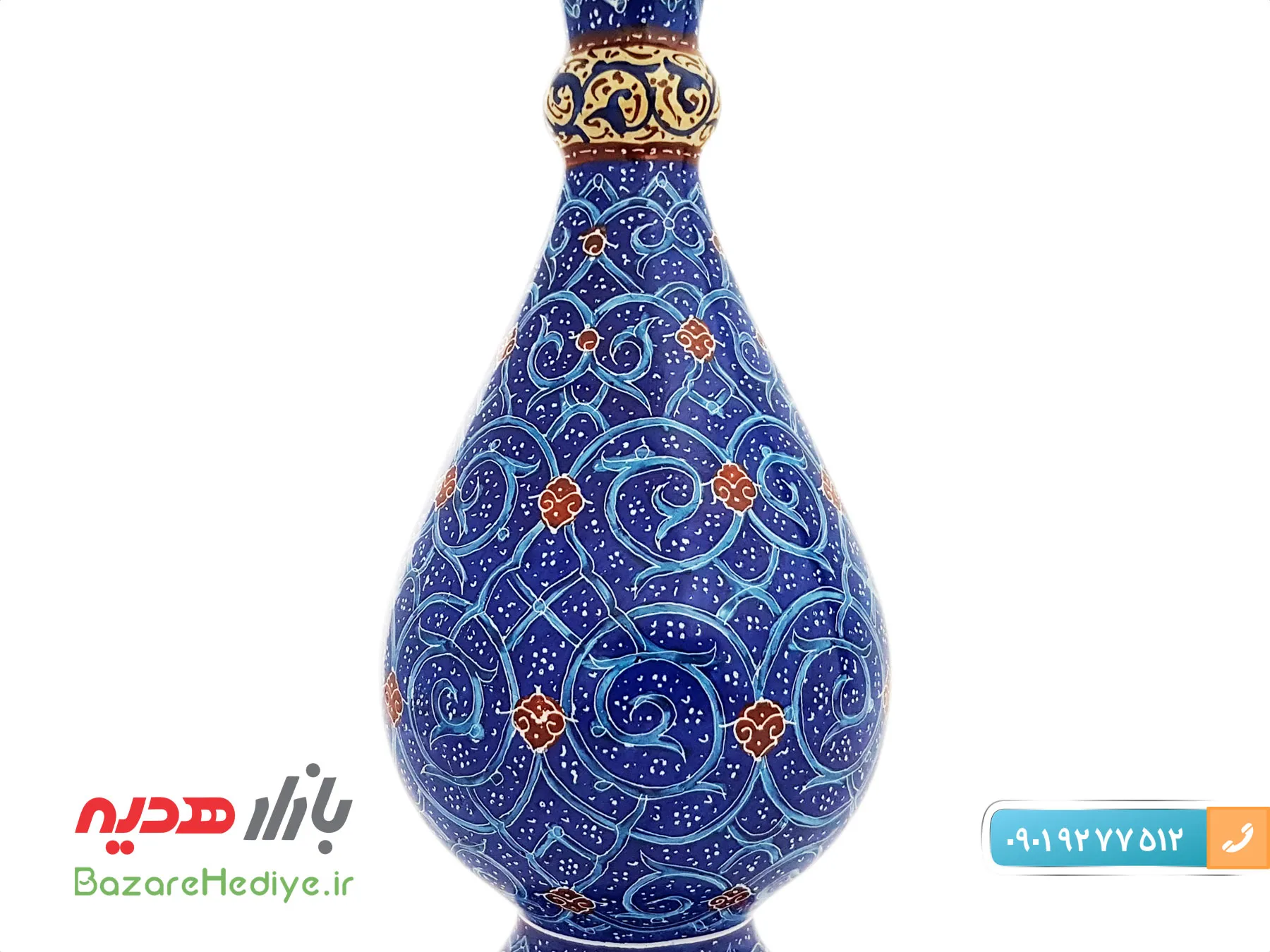 گلدان مسی میناکاری استاد اسماعیلی طرح اسلیمی ۱۶ سانتی
