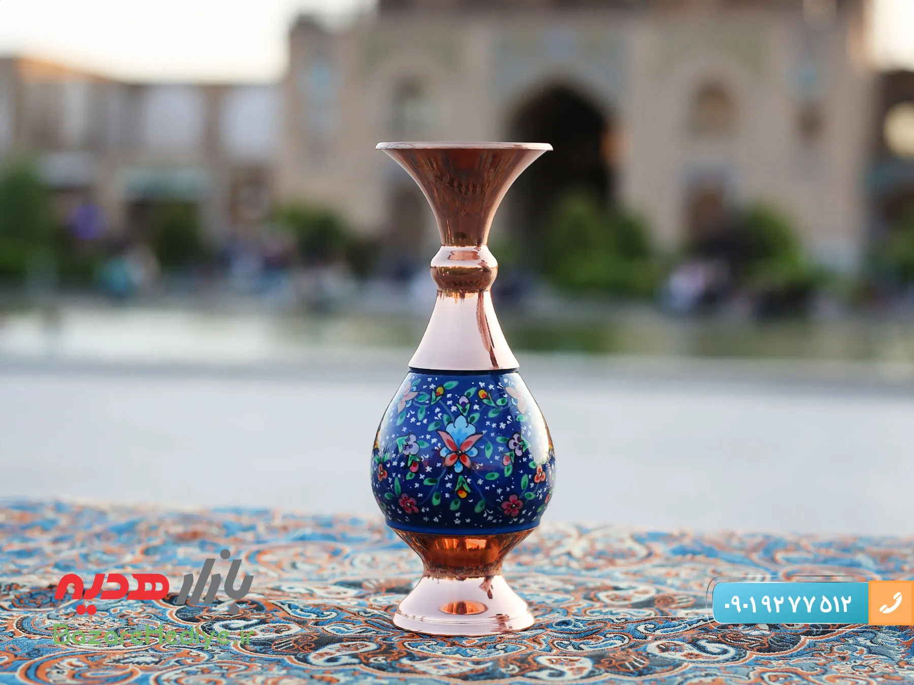 گلدان صراحی مس و پرداز ۱۶ سانتی متری