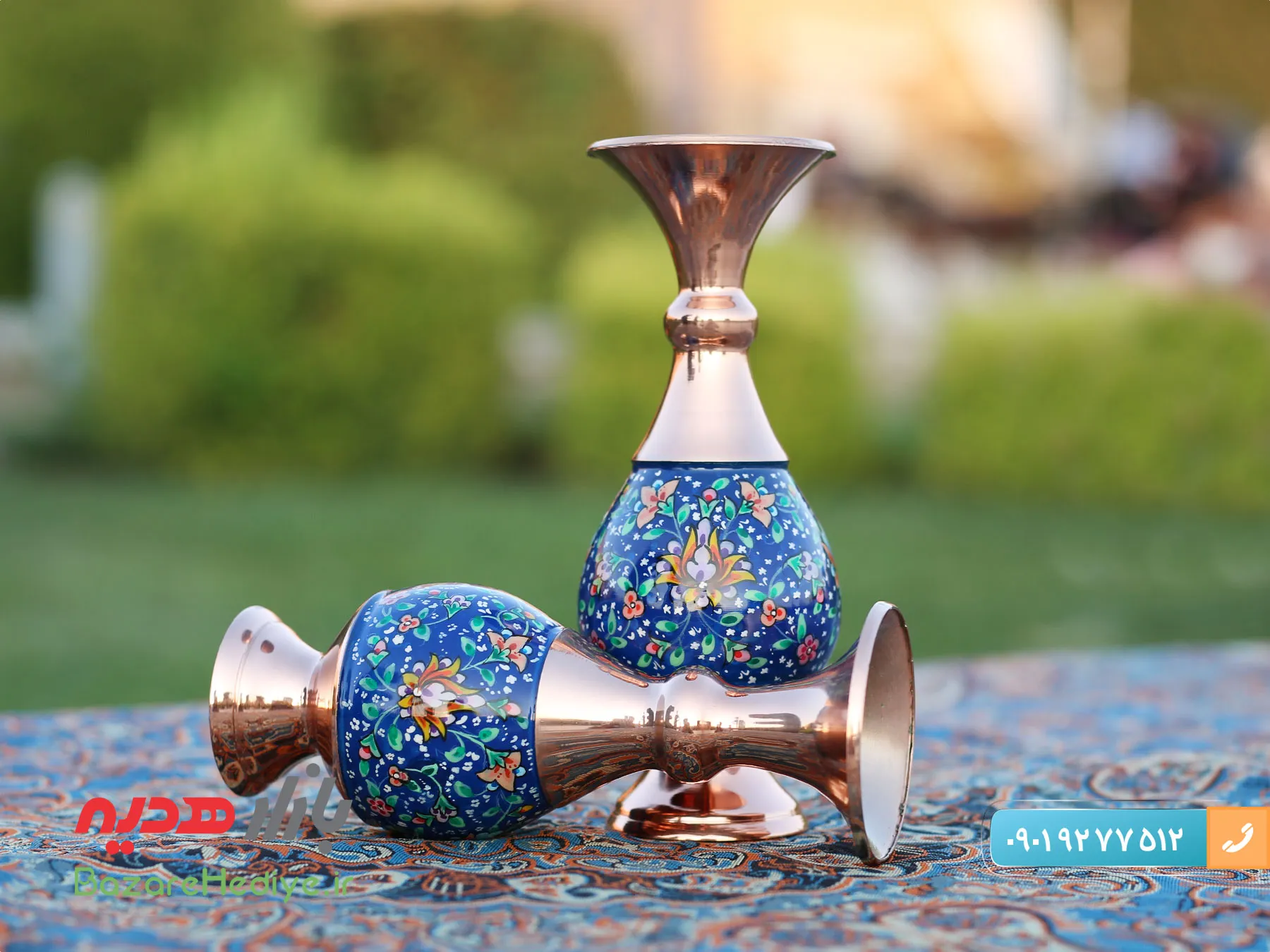 گلدان صراحی مس و پرداز ۱۶ سانتی متری