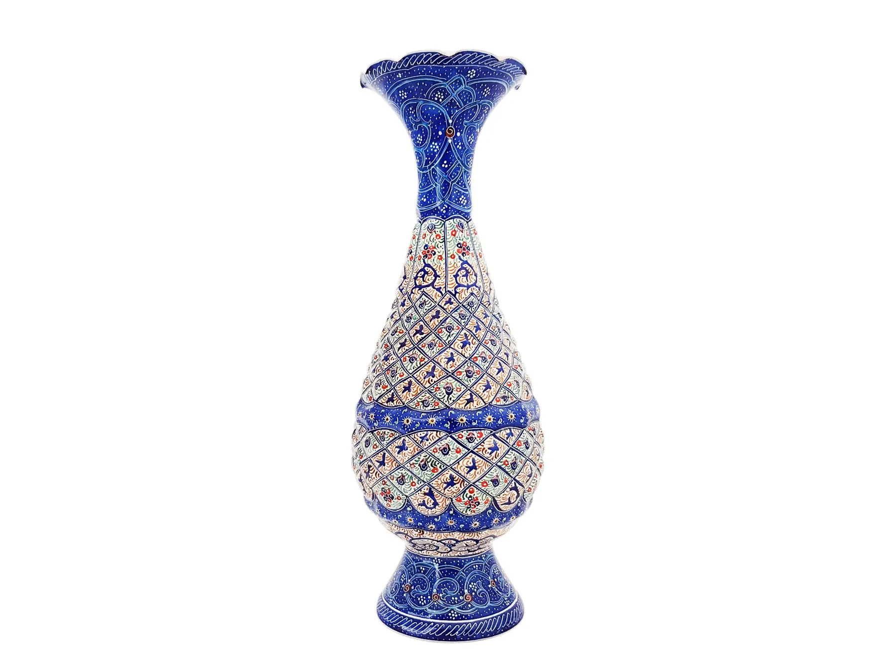 گلدان مسی ۲۰ سانتی متری میناکاری شده اثر مرتضی اسماعیلی