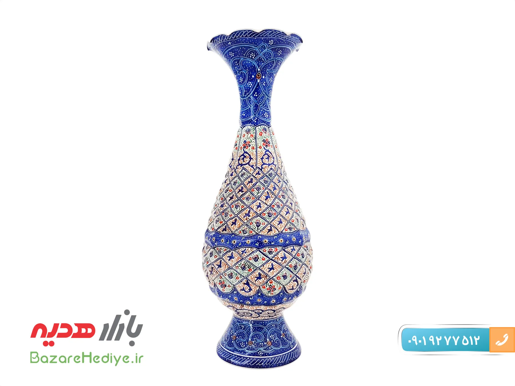 گلدان مسی ۲۰ سانتی متری میناکاری شده اثر مرتضی اسماعیلی