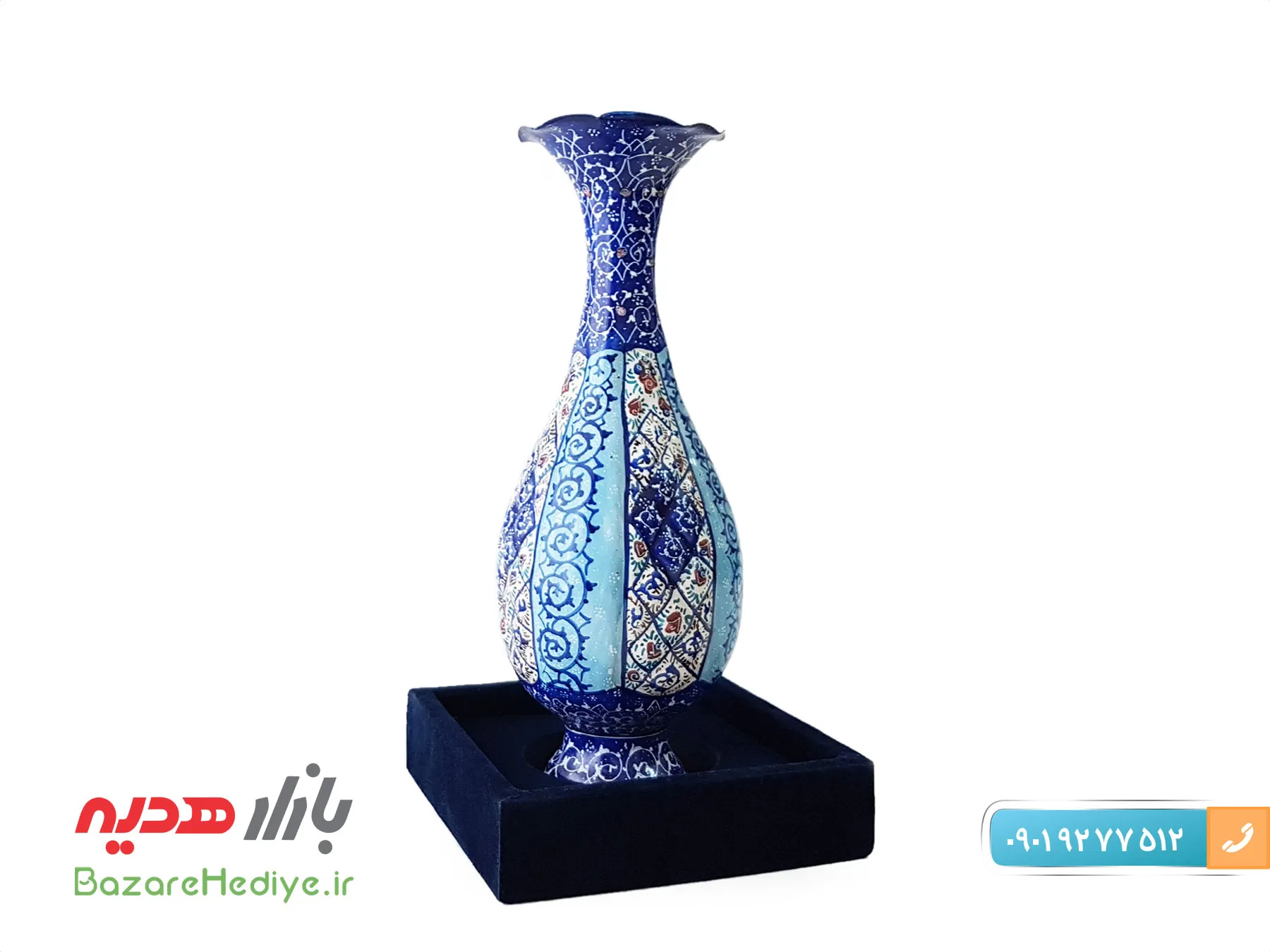 گلدان مسی مینا کاری جعبه پلکسی ارتفاع ۲۰ سانتی متر