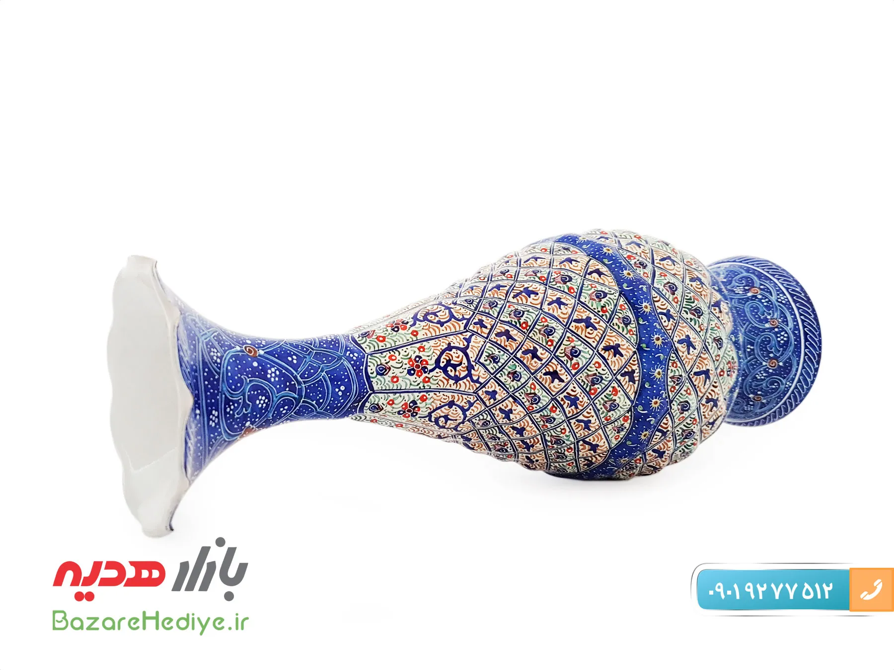 گلدان مسی ۲۰ سانتی متری میناکاری شده اثر مرتضی اسماعیلی