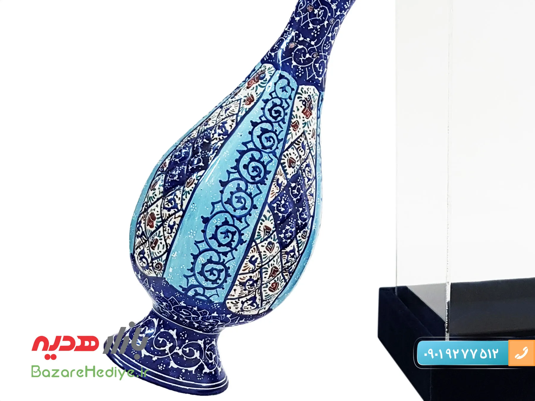 گلدان مسی مینا کاری جعبه پلکسی ارتفاع ۲۰ سانتی متر
