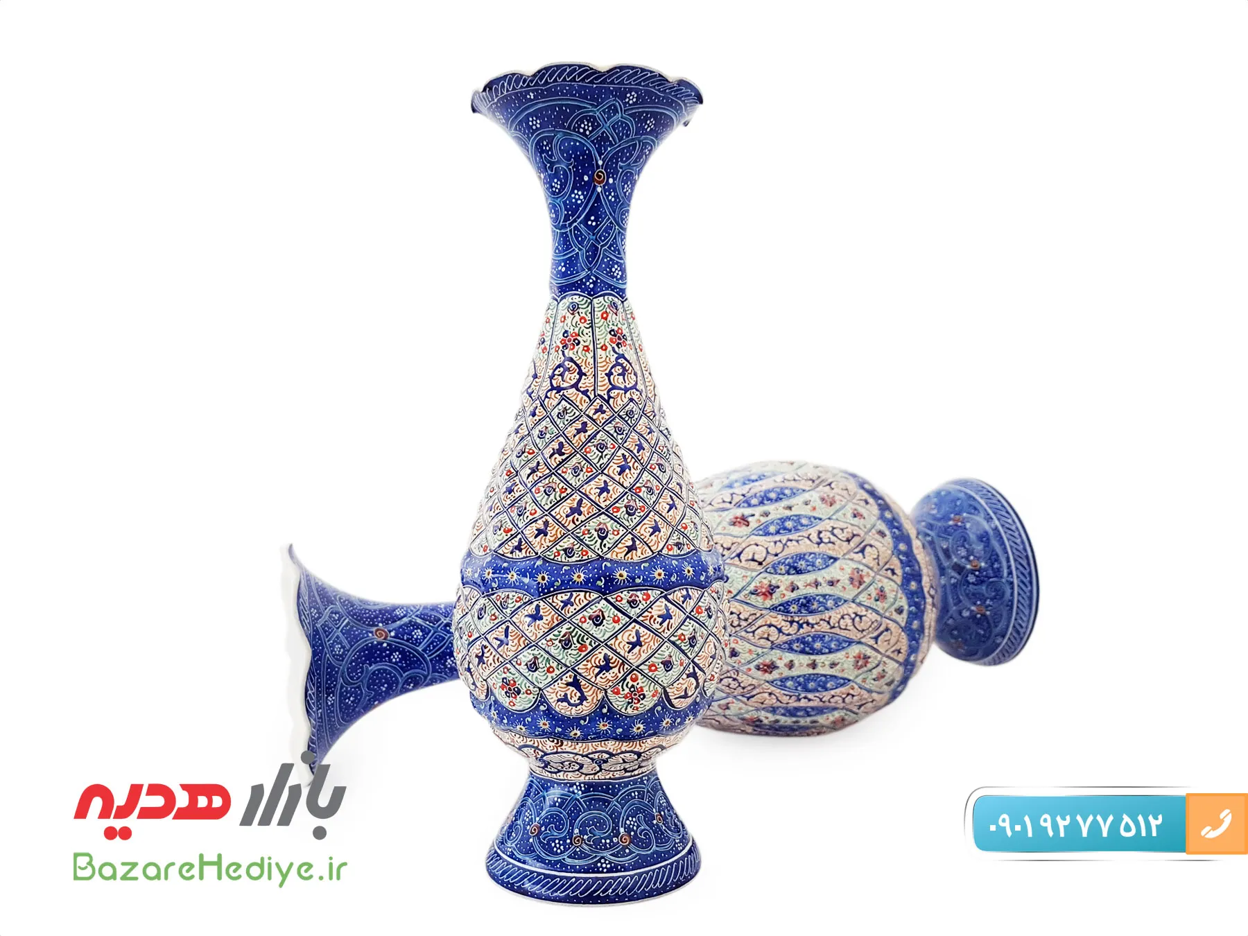 گلدان مسی ۲۰ سانتی متری میناکاری شده اثر مرتضی اسماعیلی