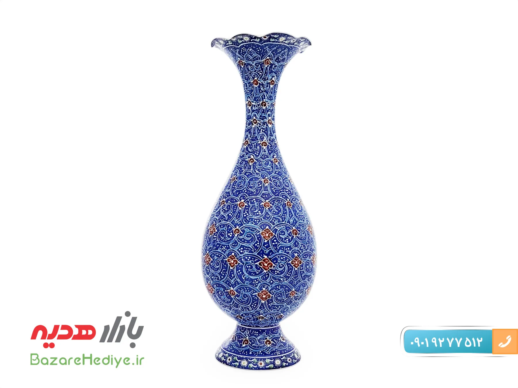 گلدان اسلیمی ۲۰ سانتی میناکاری استاد مرتضی اسماعیلی