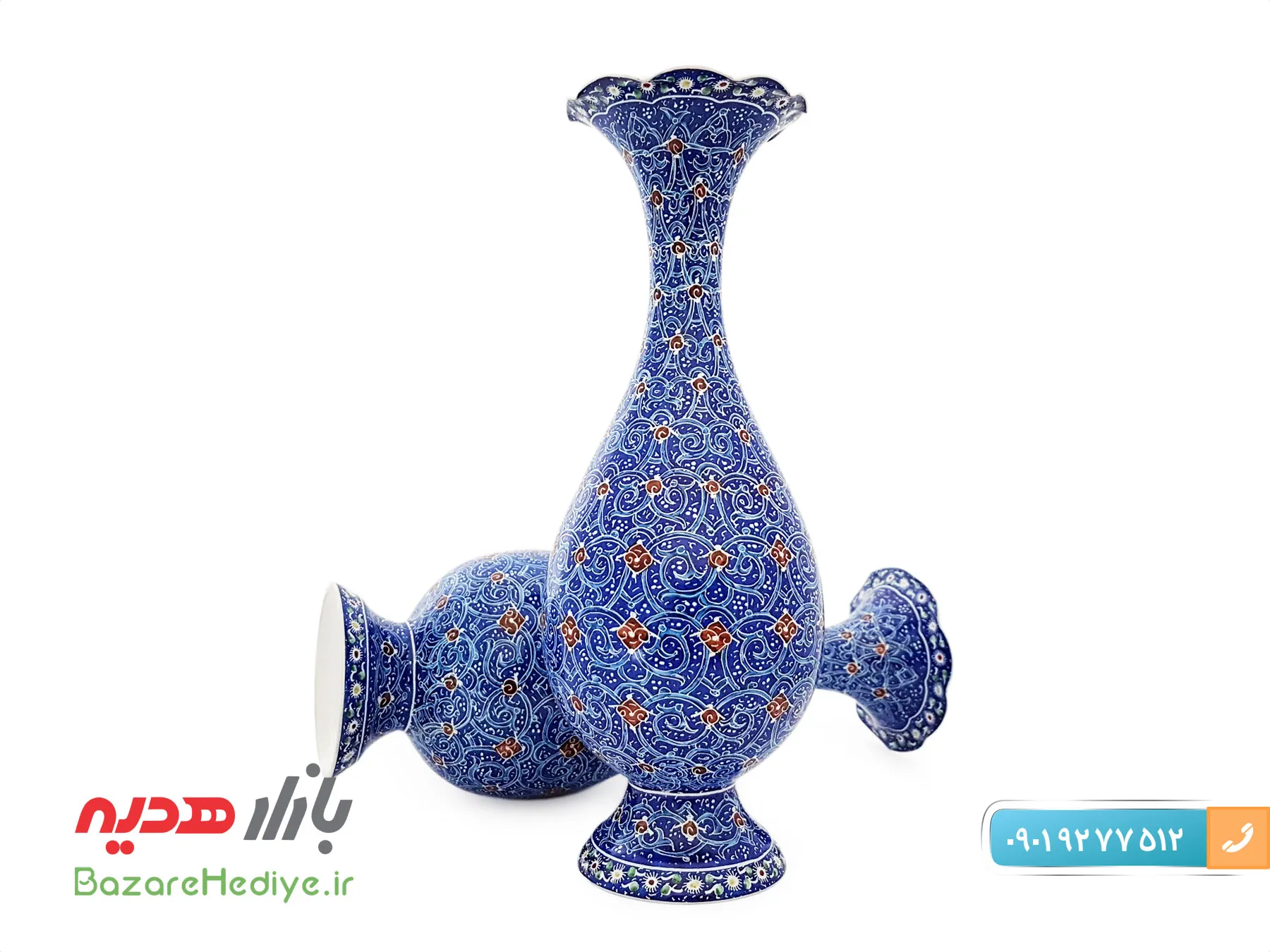 گلدان اسلیمی ۲۰ سانتی میناکاری استاد مرتضی اسماعیلی