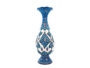 گلدان ترنج برجسته میناکاری اسماعیلی ارتفاع ۲۰ سانتی متر